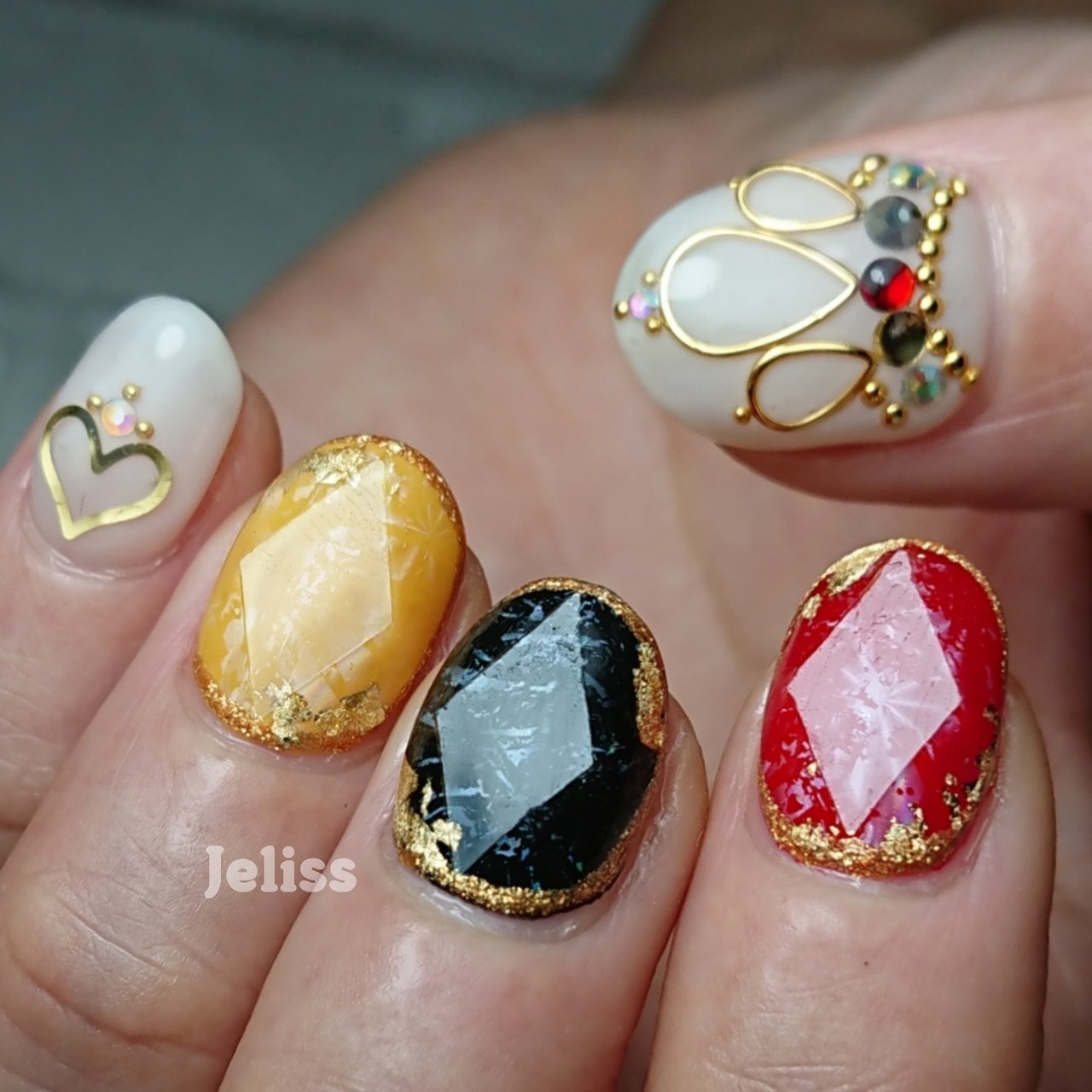 オールシーズン ライブ ハンド ワンカラー ビジュー Nail Jelissのネイルデザイン No ネイルブック