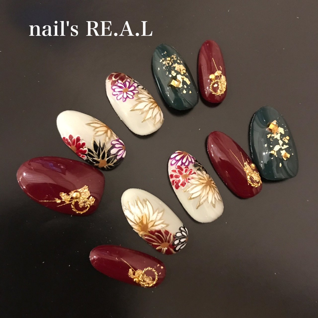 お正月/成人式/ハンド/和柄/グリーン - nail