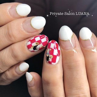 #お正月ネイル #市松模様 #お正月 #ハンド #シンプル #チェック #ジェルネイル #お客様 #MIHO #ネイルブック