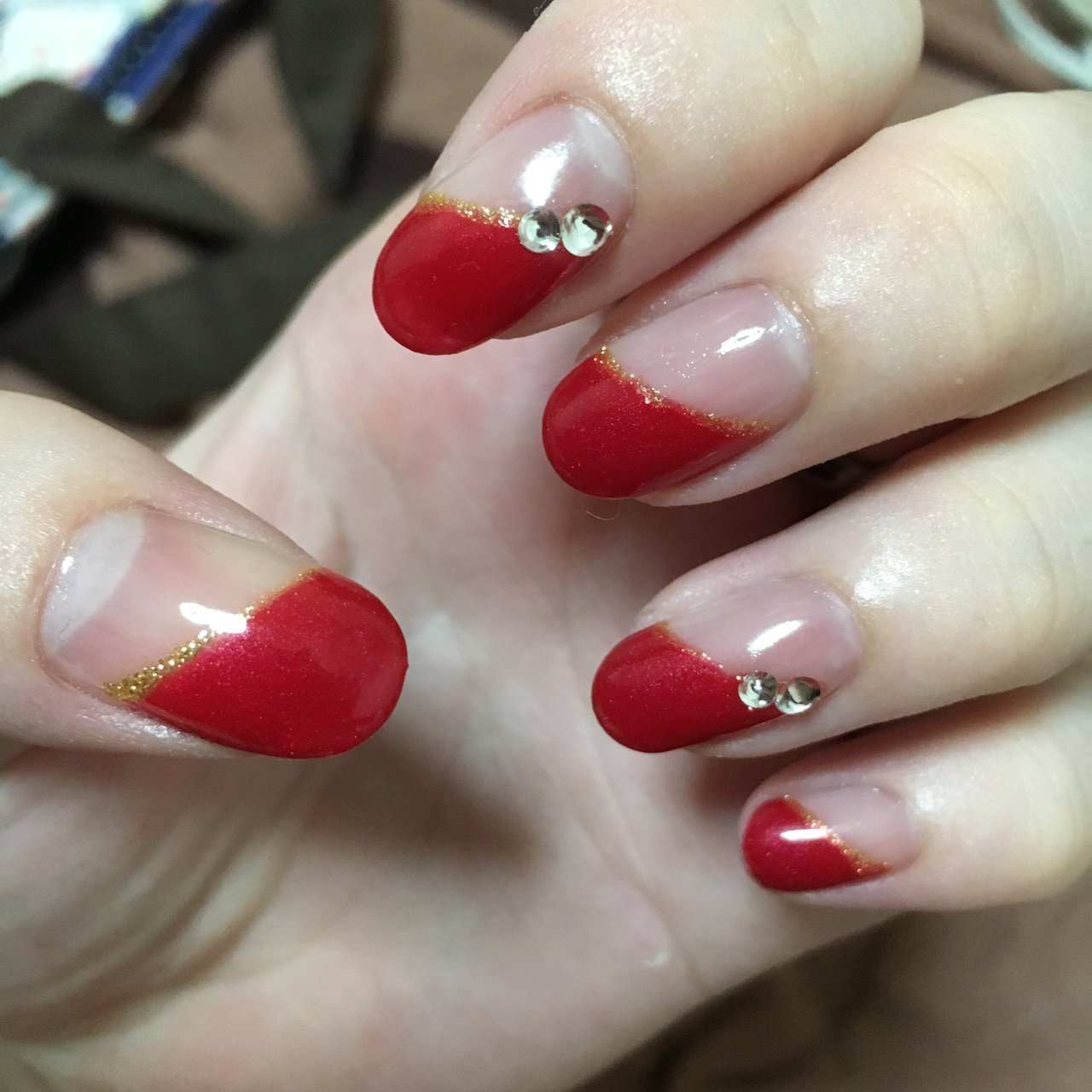 オールシーズン ハンド シンプル 変形フレンチ レッド ますうちのネイルデザイン No ネイルブック