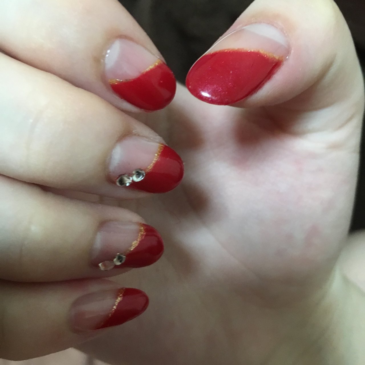 オールシーズン ハンド シンプル 変形フレンチ レッド ますうちのネイルデザイン No ネイルブック