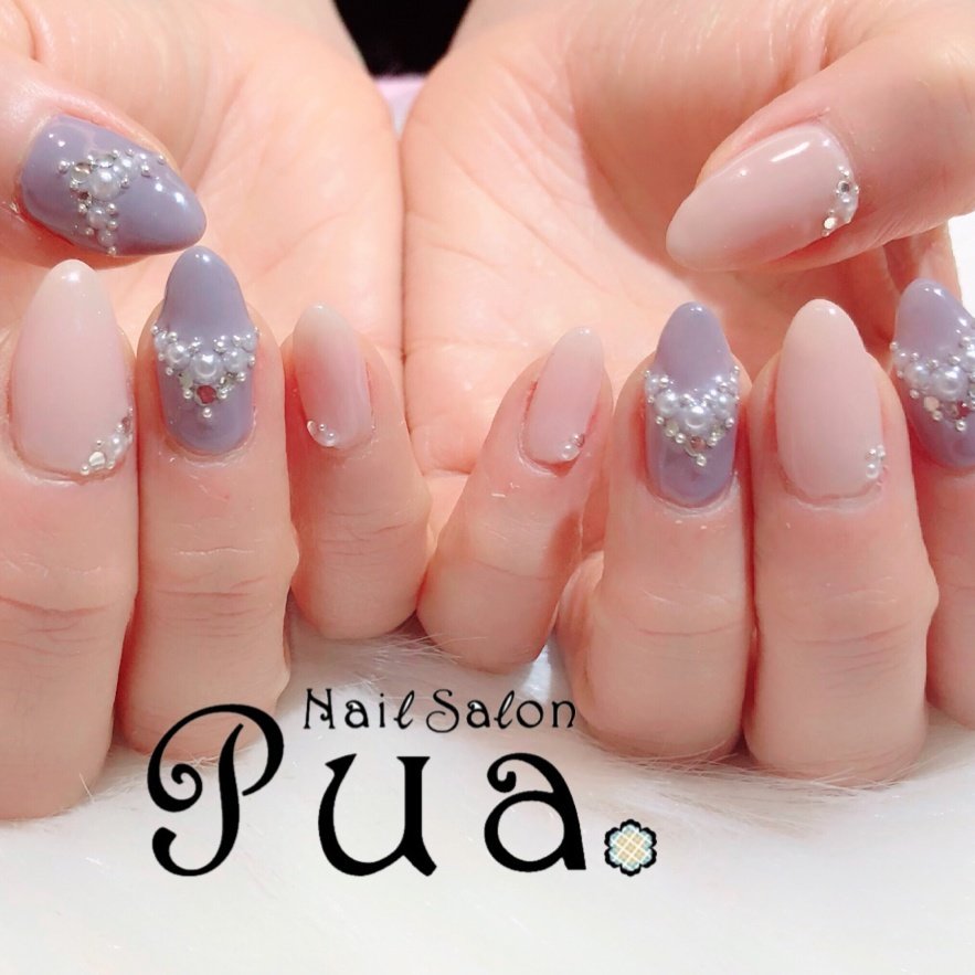 ビジュー パール ベージュ パープル パステル Nailsharesalonflore Pua のネイルデザイン No ネイル ブック