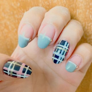 ネイビー グレー マニキュアのネイルデザイン ネイルブック