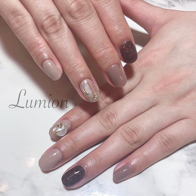 秋 冬 ハンド ワンカラー シェル Nail Lumionのネイルデザイン No