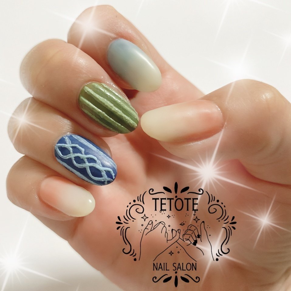 冬 ニット マット グリーン ネイビー Nailsalon Tetoteのネイルデザイン No ネイルブック