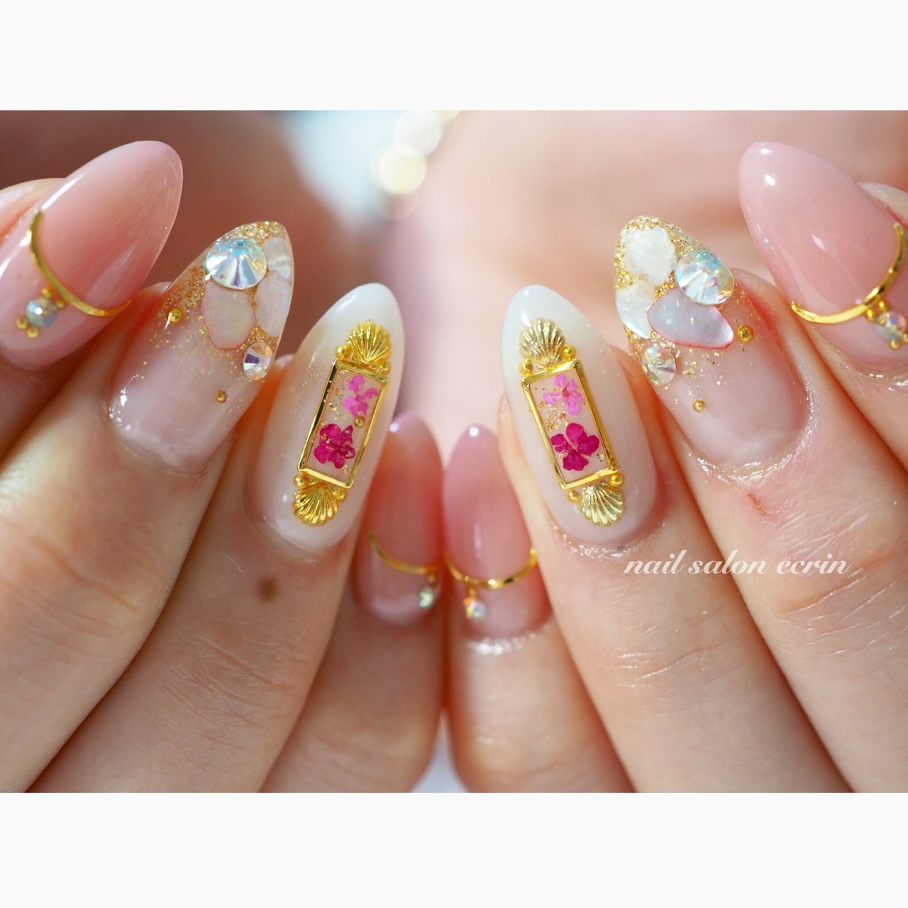 春 冬 ハンド シェル 押し花 Nail Ecrinのネイルデザイン No ネイルブック