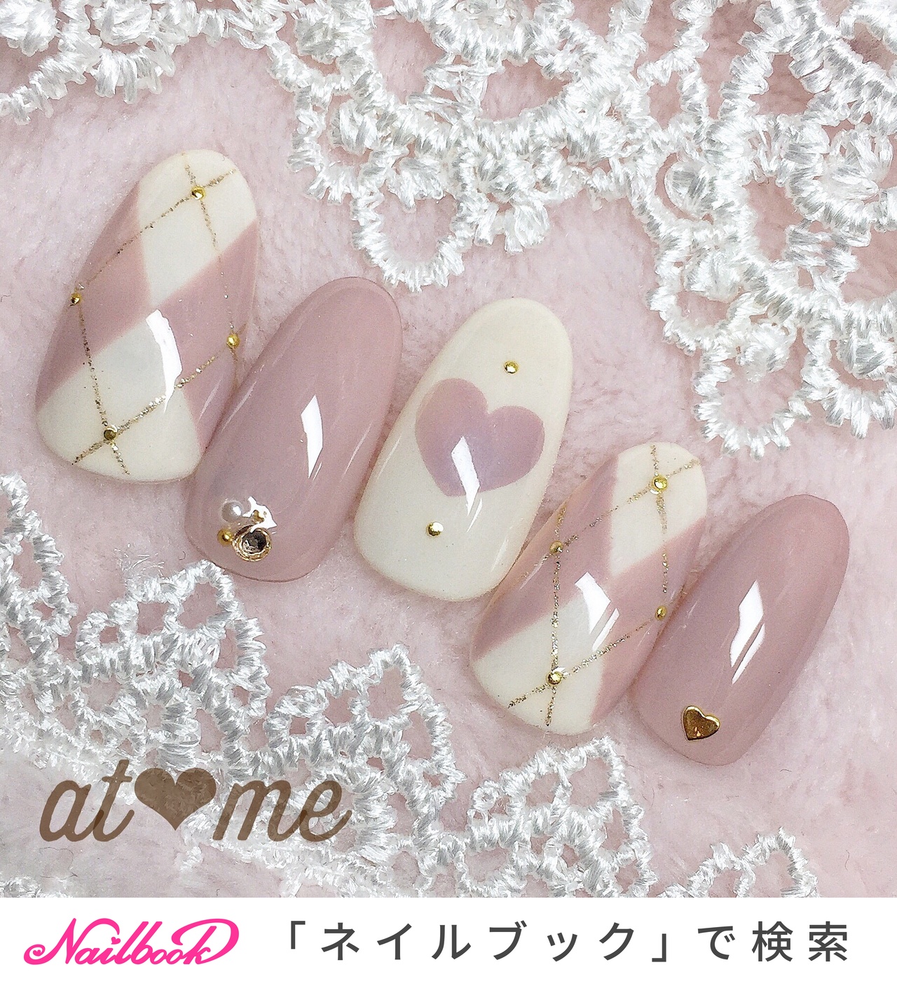 着画あり】くまネイル アーガイル柄ネイル 癒しネイル シンプルネイル