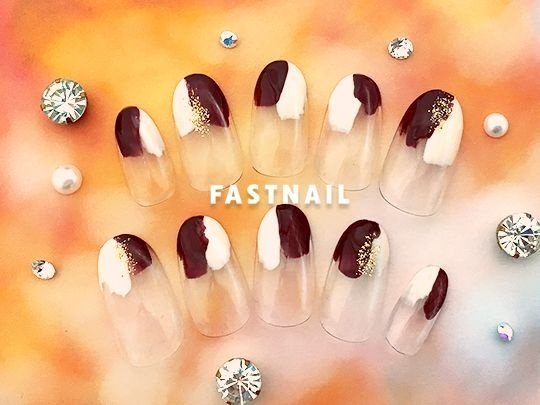 変形フレンチ ラメ ミディアム パープル ボルドー Fast Nail ファストネイル のネイルデザイン No ネイルブック