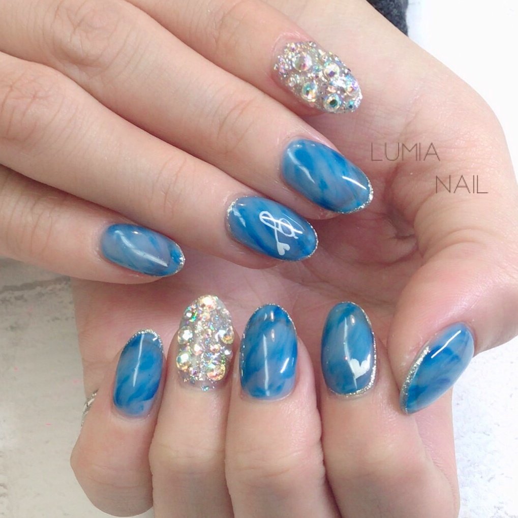 冬 バレンタイン ハンド ビジュー マーブル Lumianailのネイルデザイン No ネイルブック