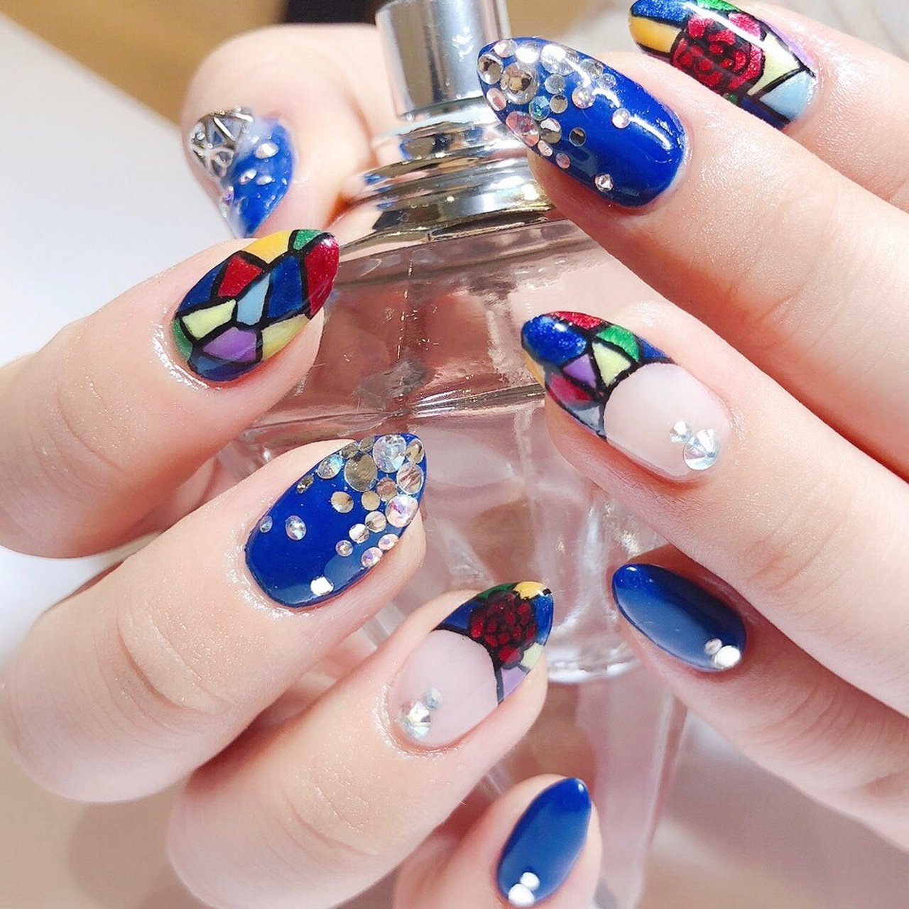 冬 ハンド ステンドグラス ネイビー ジェルネイル Nami Neroのネイルデザイン No ネイルブック