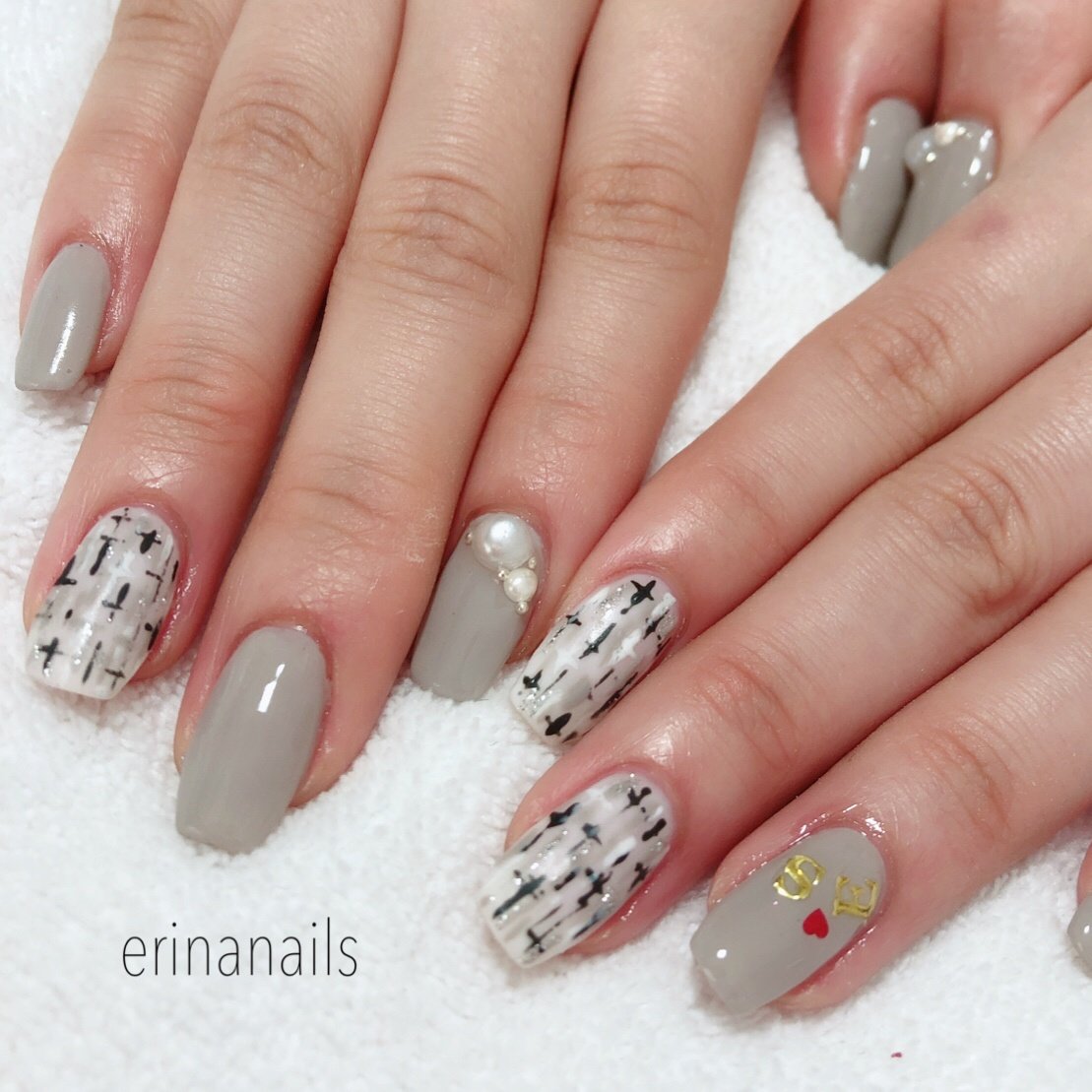 冬 ハンド ツイード ロング グレー Erinanailsのネイルデザイン No ネイルブック
