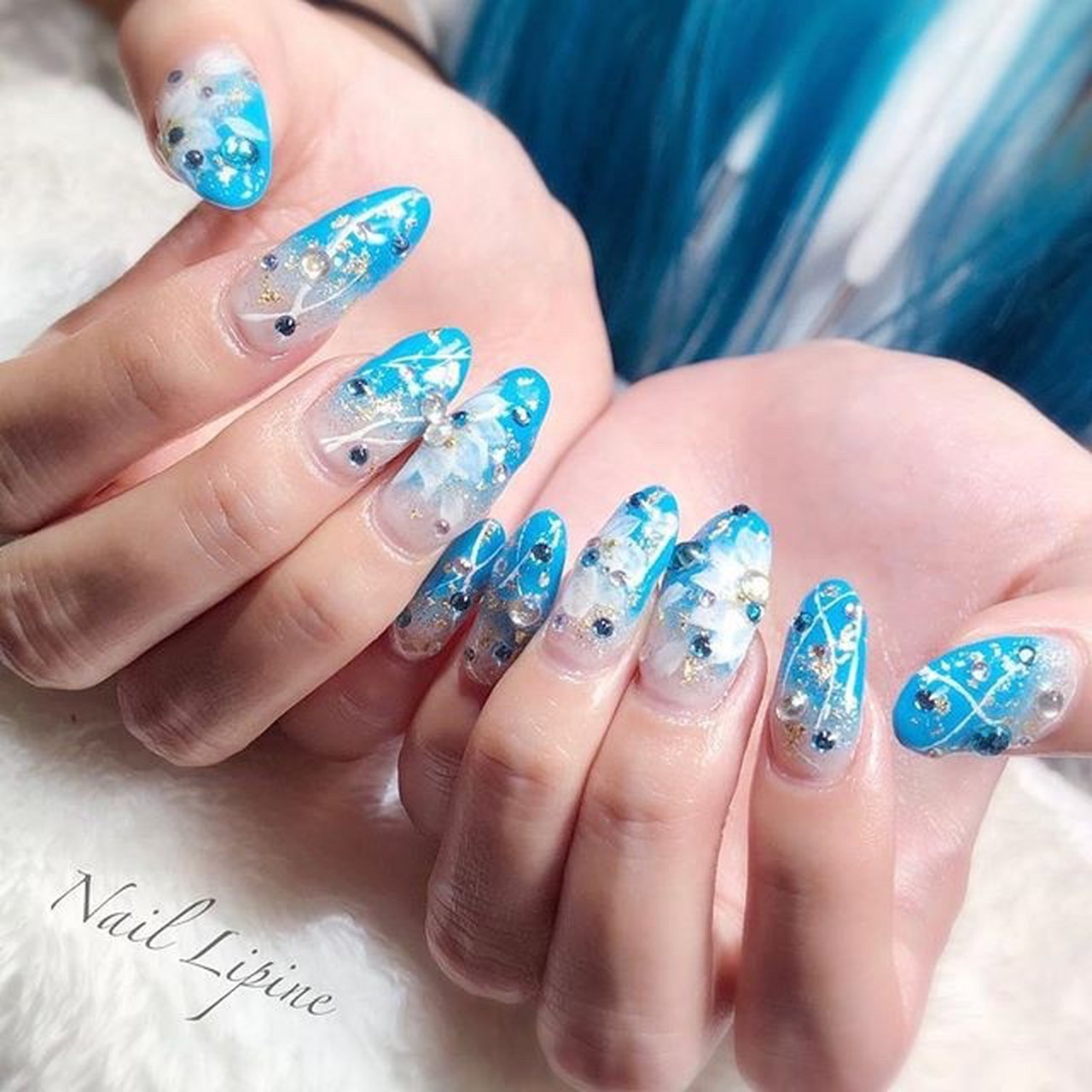 現品)ジェルネイルチップ ディズニー 成人式 振袖 夏 海 現品)ジェル