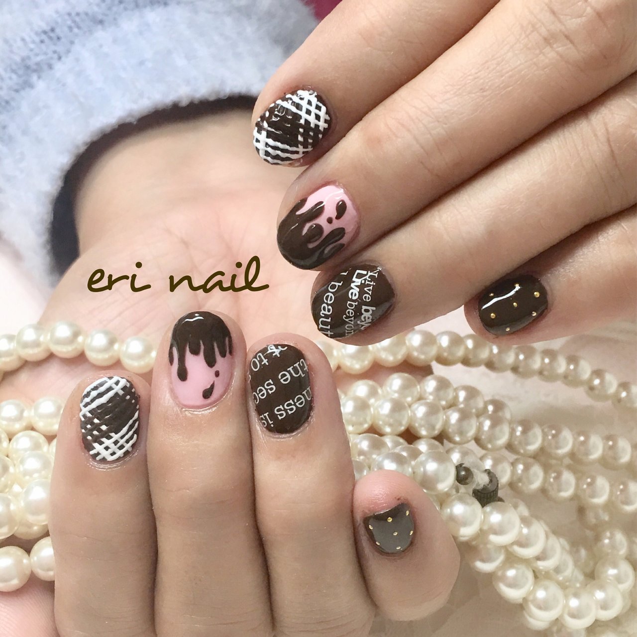 バレンタイン ハンド ピンク ブラウン ジェル 名古屋市天白区 自宅ネイルサロン Eri Nailのネイルデザイン No 367 ネイル ブック