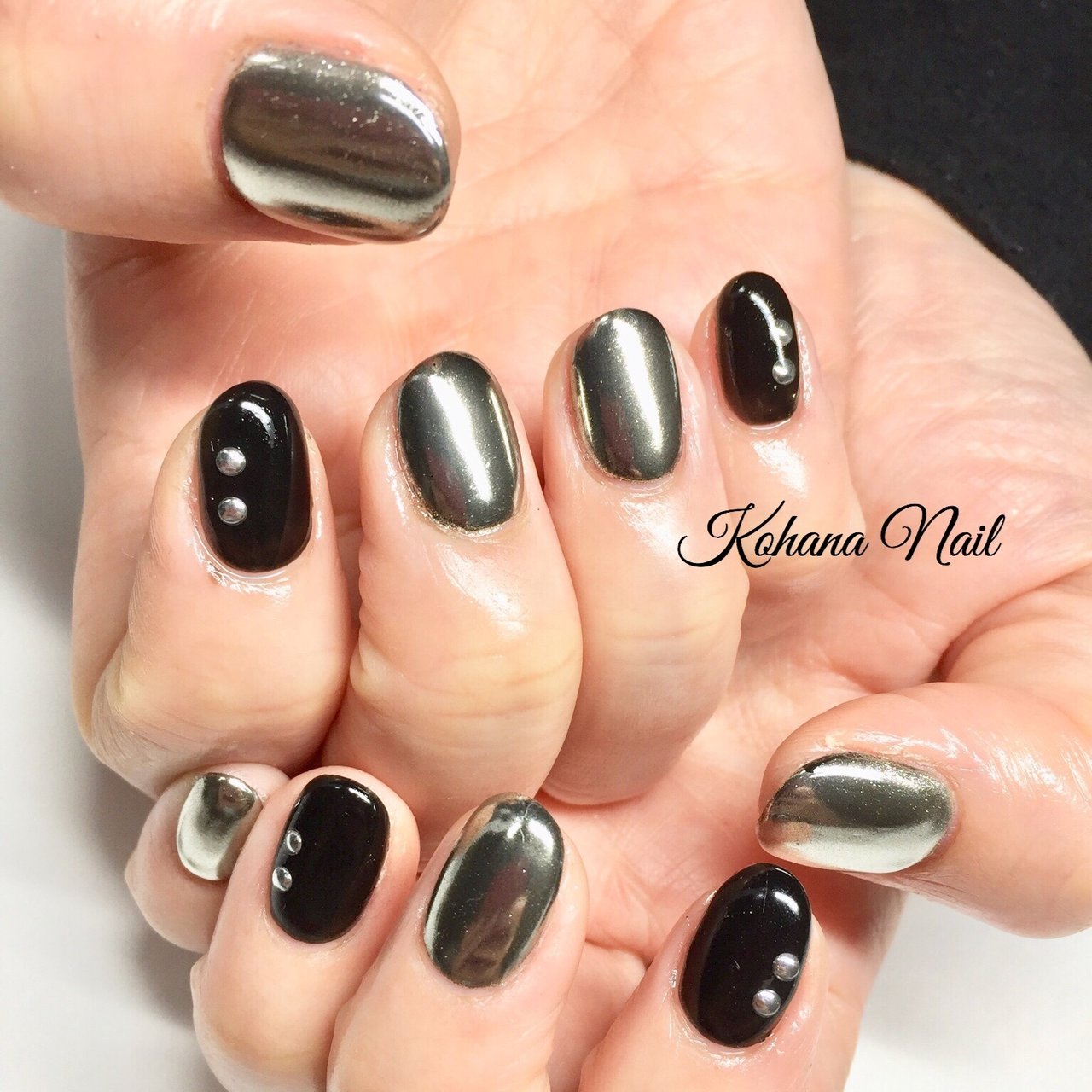 オールシーズン シンプル ミラー ブラック シルバー 心花ネイルのネイルデザイン No ネイルブック