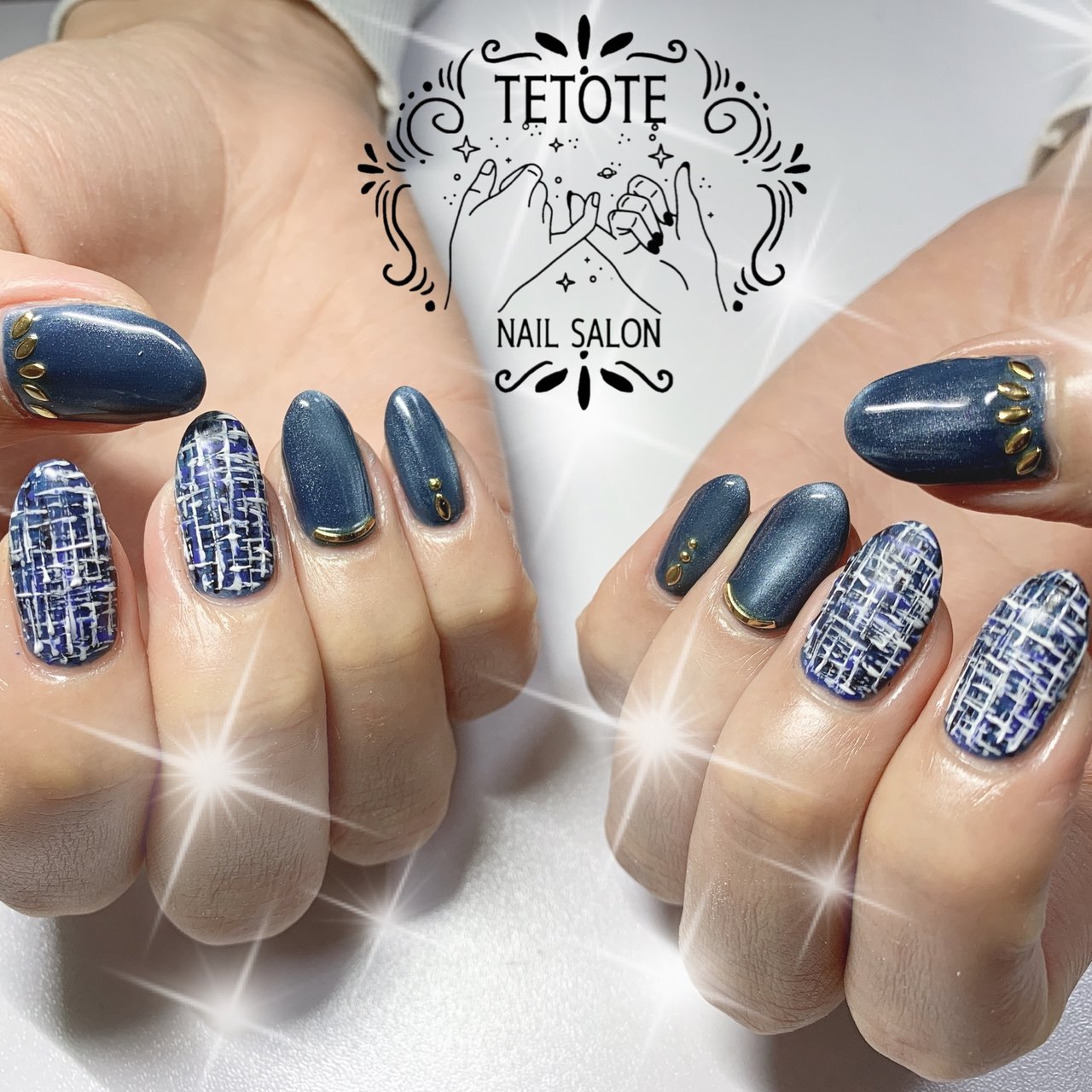 冬 チェック ツイード ブルー ネイビー Nailsalon Tetoteのネイルデザイン No ネイルブック