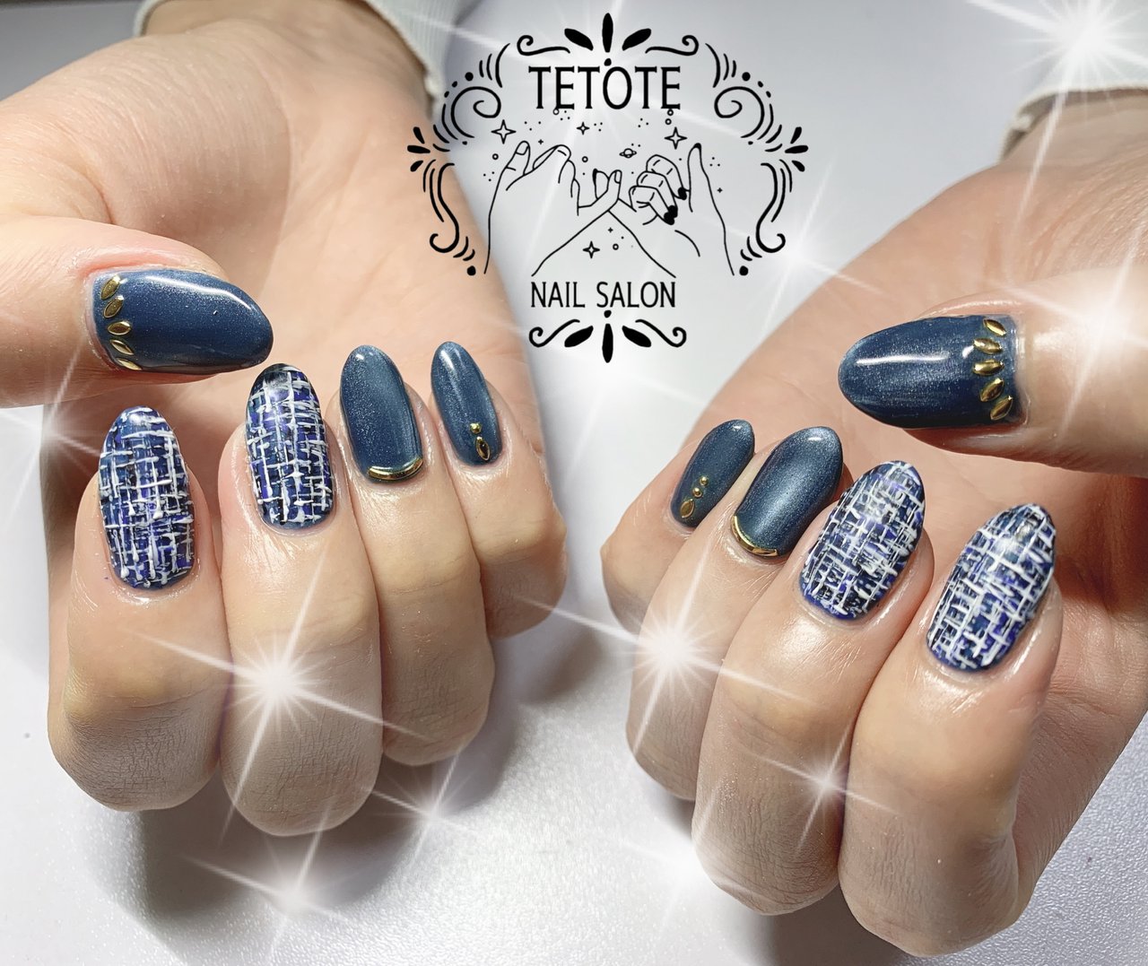 冬 チェック ツイード ブルー ネイビー Nailsalon Tetoteのネイルデザイン No ネイルブック