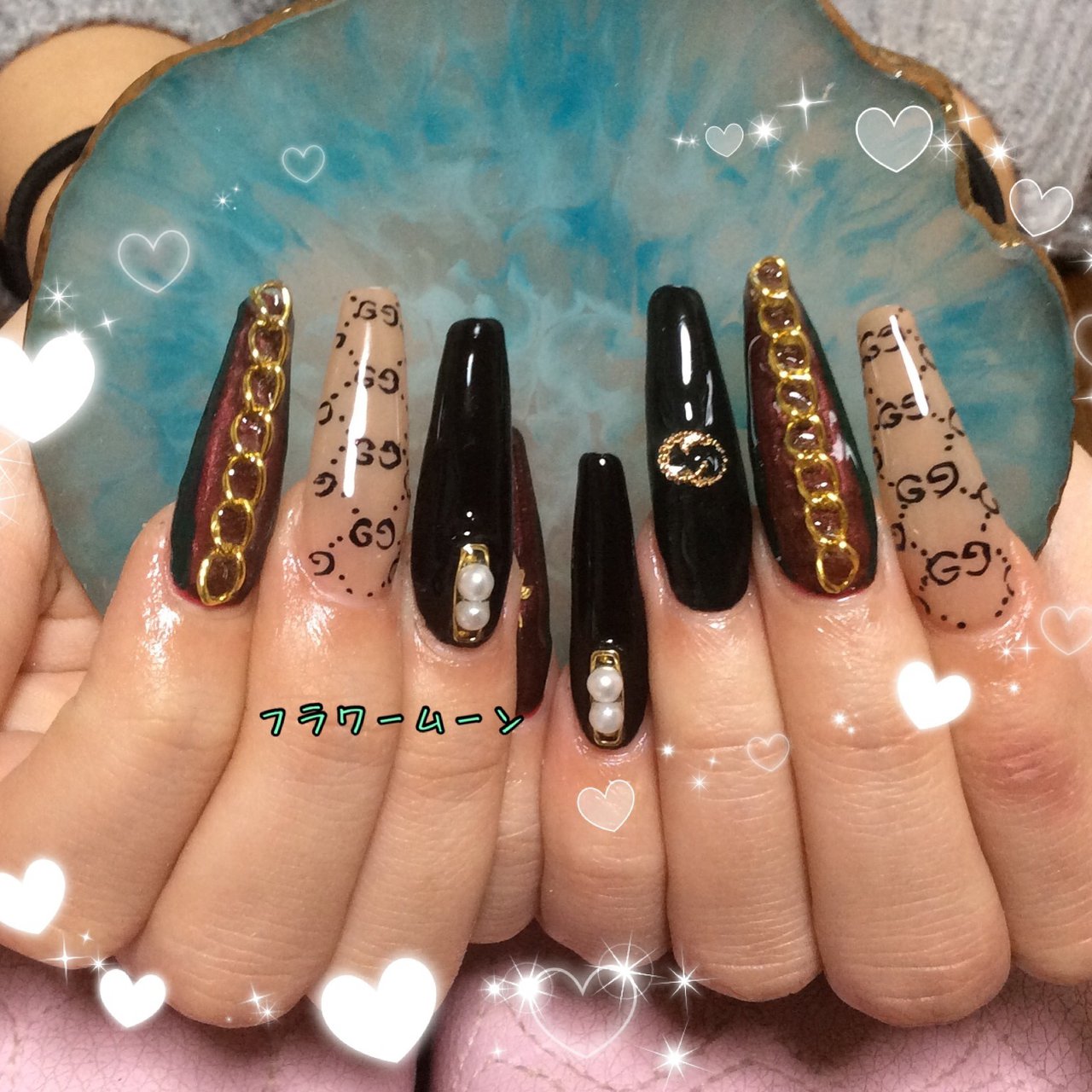 ハンド チェーン ブランド柄 ロング スカルプチュア Flowermoon Emiのネイルデザイン No ネイルブック