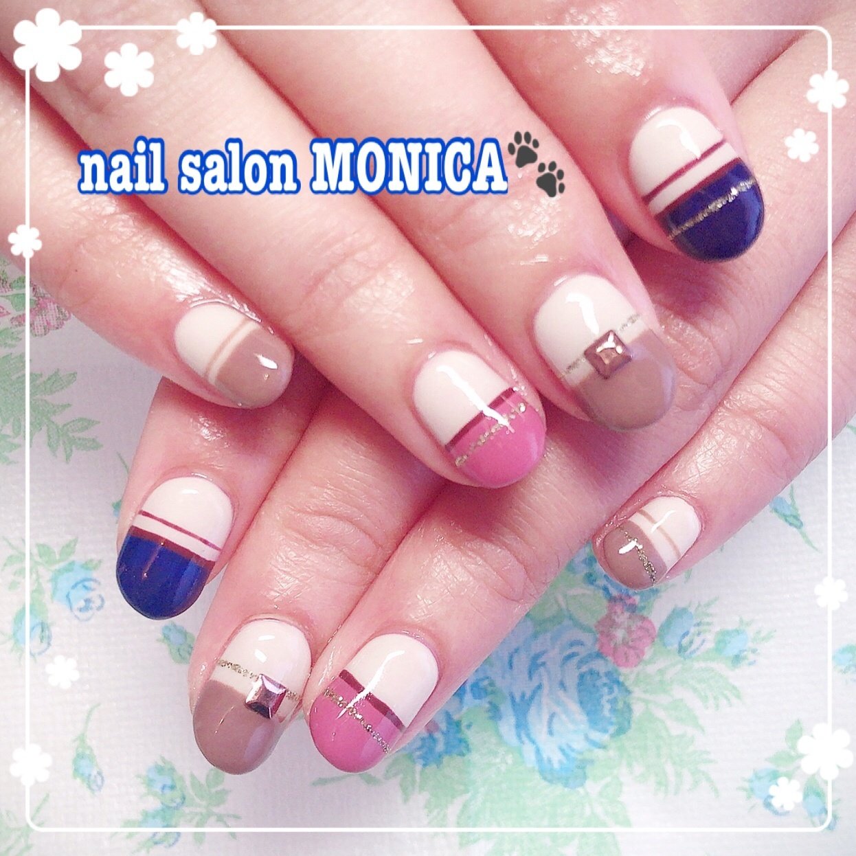 秋 冬 ハンド ボーダー レトロ Nail Salon Monica のネイルデザイン No ネイルブック