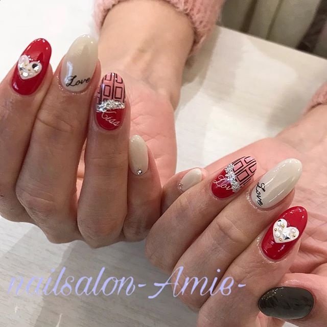 冬 バレンタイン ハンド ミディアム ピンク Nail Amie のネイルデザイン No 3897519 ネイルブック