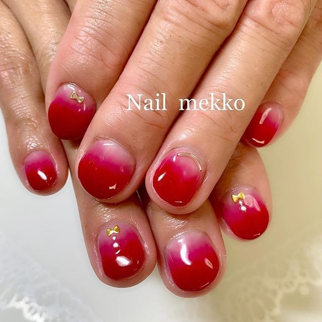 シンプル グラデーション パール リボン レッド Nail Mekkoのネイルデザイン No 357 ネイルブック