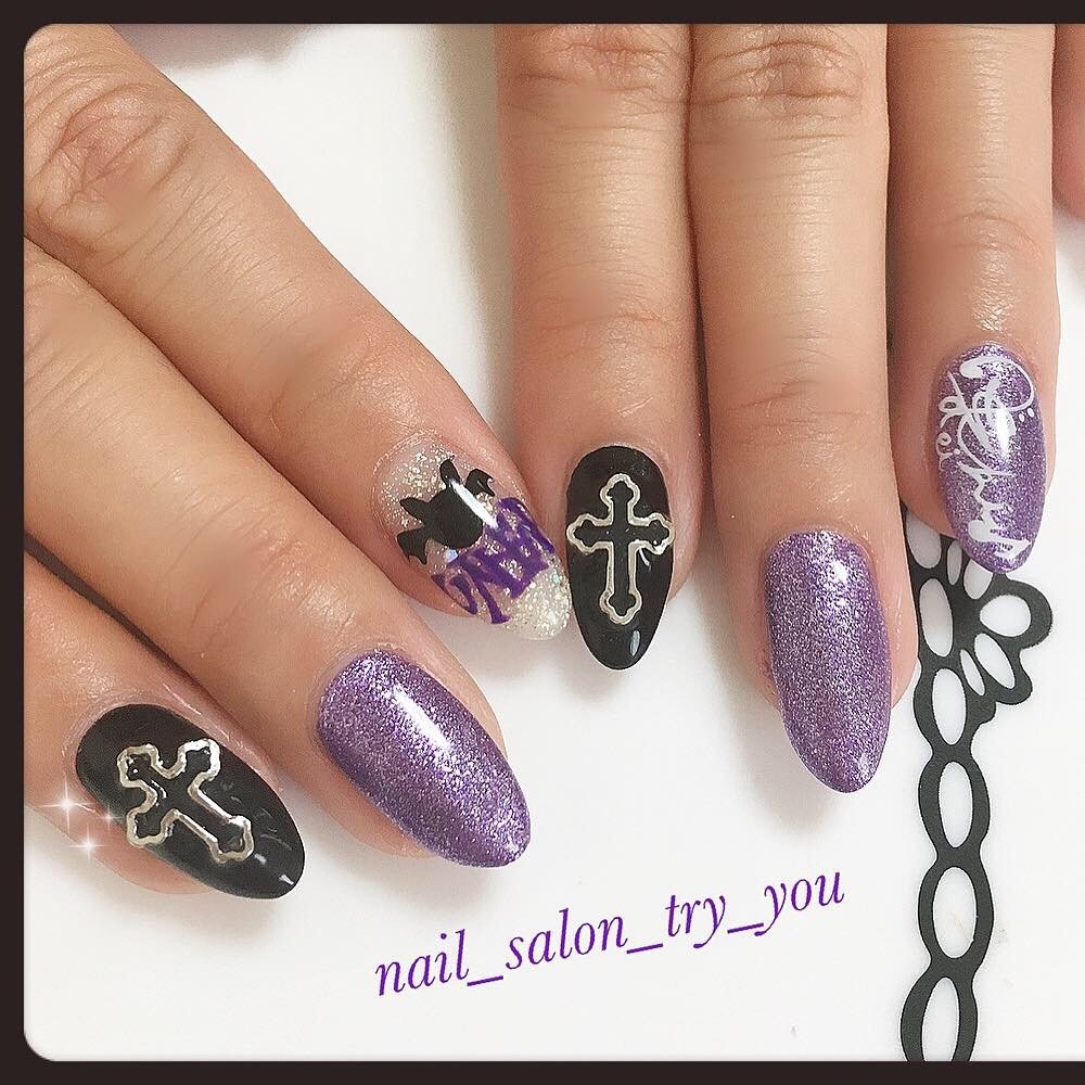 オールシーズン 七夕 ライブ パープル ブラック Nail Salon Try Youのネイルデザイン No ネイルブック