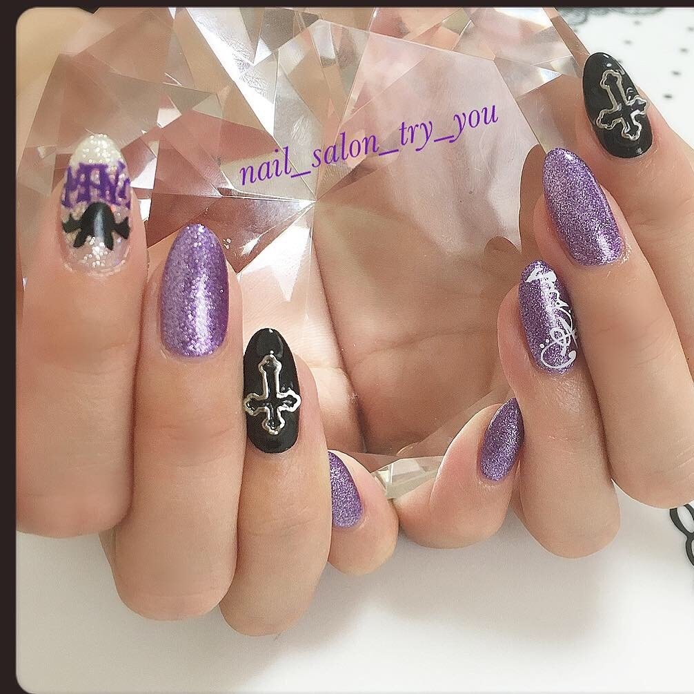 オールシーズン 七夕 ライブ パープル ブラック Nail Salon Try Youのネイルデザイン No ネイルブック