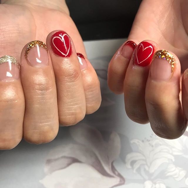 バレンタイン ハンド フレンチ ラメ ハート Jolienail1122のネイルデザイン No ネイルブック