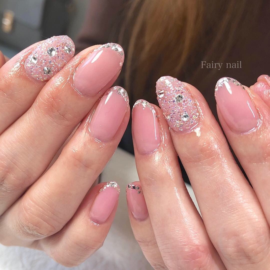 オールシーズン ハンド フレンチ クリスタルピクシー ピンク Fairy Nailのネイルデザイン No ネイルブック