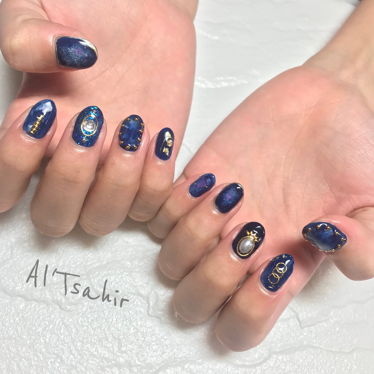 オールシーズン ハンド ネイビー ジェルネイル お客様 Noriko アルツァヒールのネイルデザイン No ネイルブック
