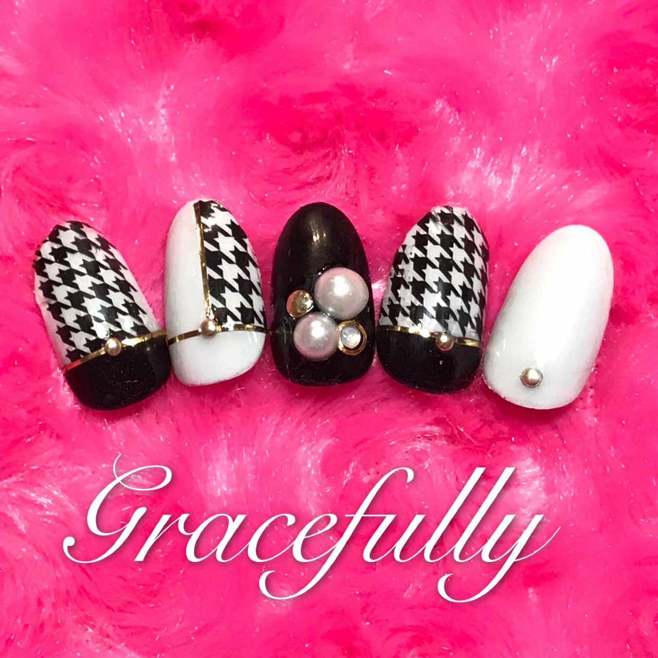 冬 オールシーズン デート ハンド 千鳥柄 Gracefully ネイルサロン 都立大学のネイルデザイン No ネイルブック