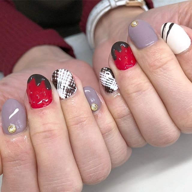 バレンタイン ハンド スイーツ ショート レッド Nailsalon Leaのネイルデザイン No ネイルブック