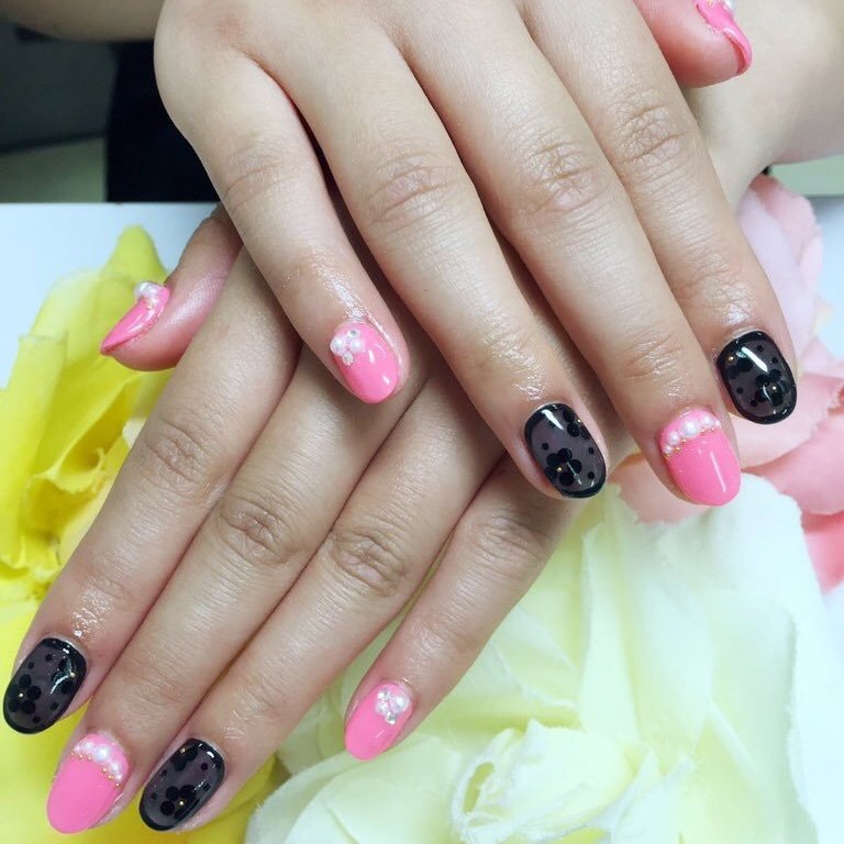 ハンド シースルー ピンク ブラック ジェル みさきちのネイルデザイン No ネイルブック