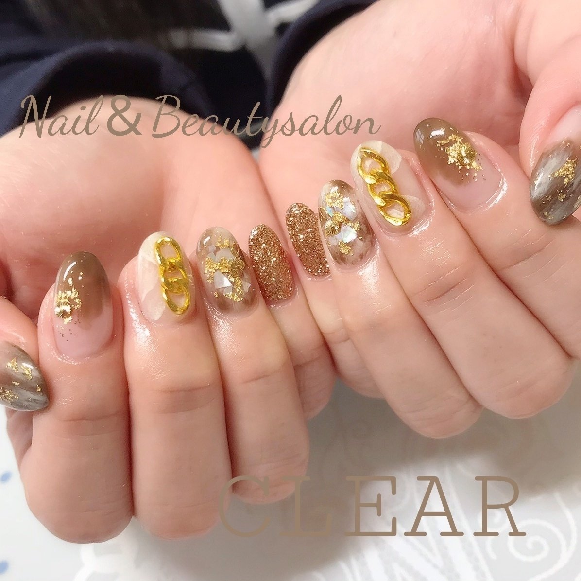 ハンド ロング ベージュ ブラウン ジェル Clear Nailsalonのネイルデザイン No ネイルブック