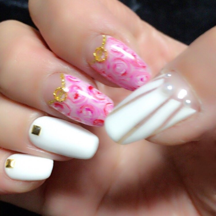 ハンド ストライプ マーブル ホワイト ピンク ぷ りんのネイルデザイン No ネイルブック