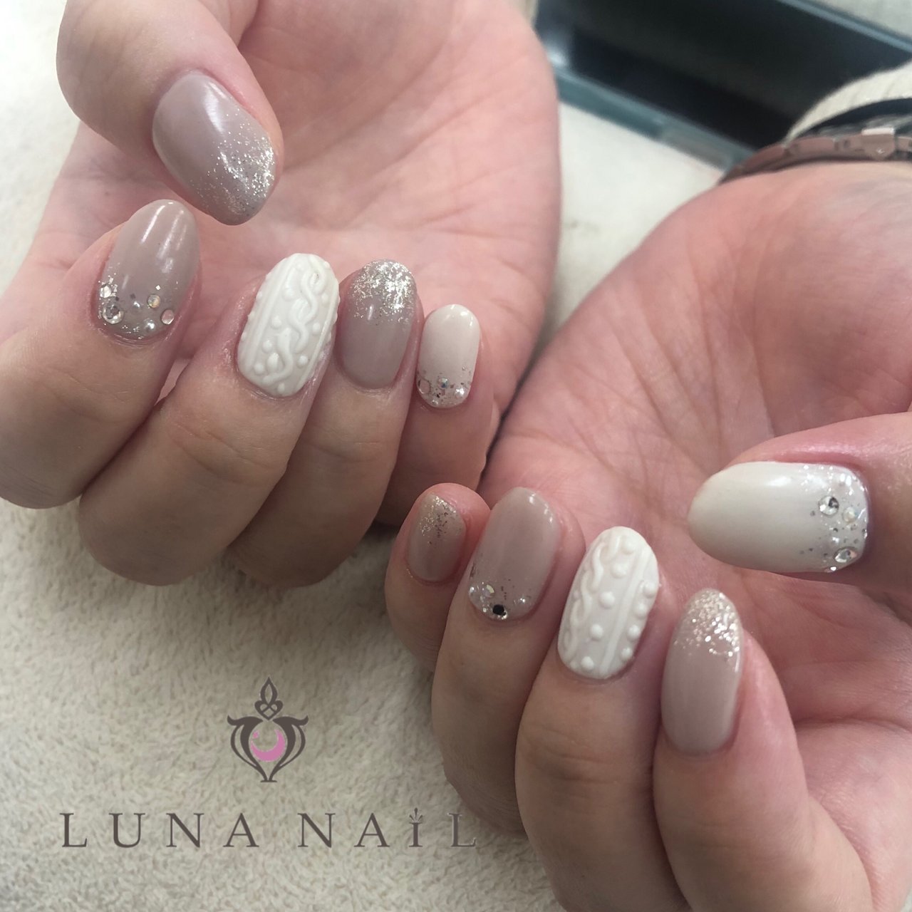 冬 ハンド ニット マット ミディアム Luna Nail のネイルデザイン No ネイルブック