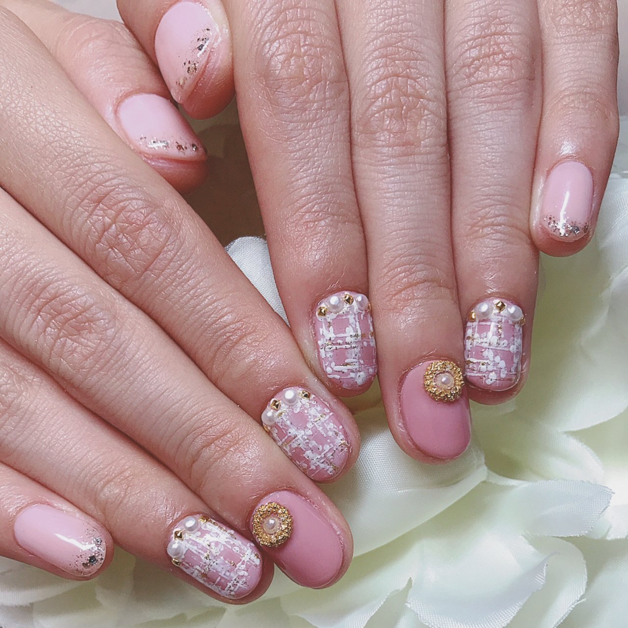 オールシーズン ハンド ツイード ピンク ジェル Lualani Nailのネイルデザイン No ネイルブック