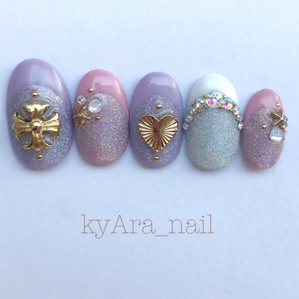 ハンド フレンチ ハート ユニコーン ロック Kyara Nailのネイルデザイン No ネイルブック