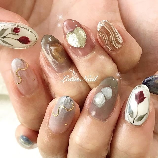 オールシーズン バレンタイン ハンド フラワー ハート 奈奈のネイルデザイン No ネイルブック