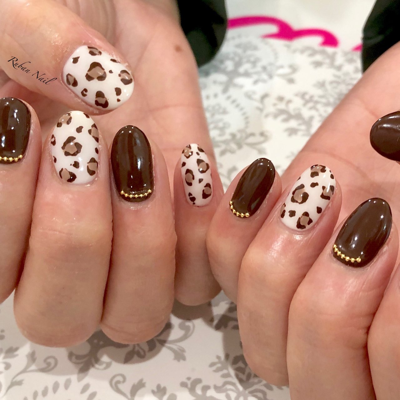 秋 冬 女子会 ハンド レオパード Ruban Nailのネイルデザイン No ネイルブック