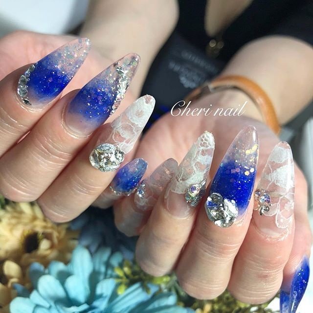 ハンド ビジュー レース ホワイト クリア Cheri Nailのネイルデザイン No ネイルブック