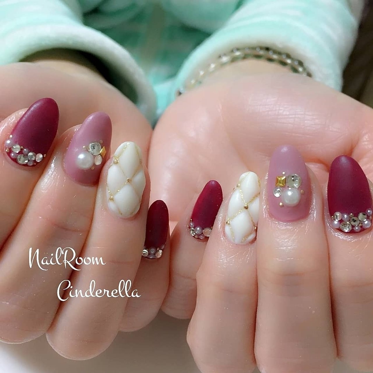 ハンド/ビジュー/ワンカラー/マット/キルティング - Nailroom