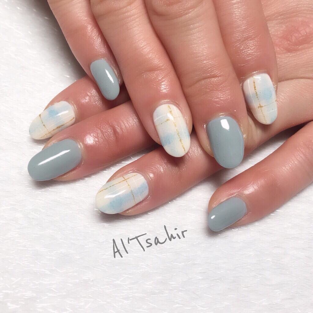 春 オールシーズン ハンド 水色 グレー Noriko アルツァヒールのネイルデザイン No ネイルブック