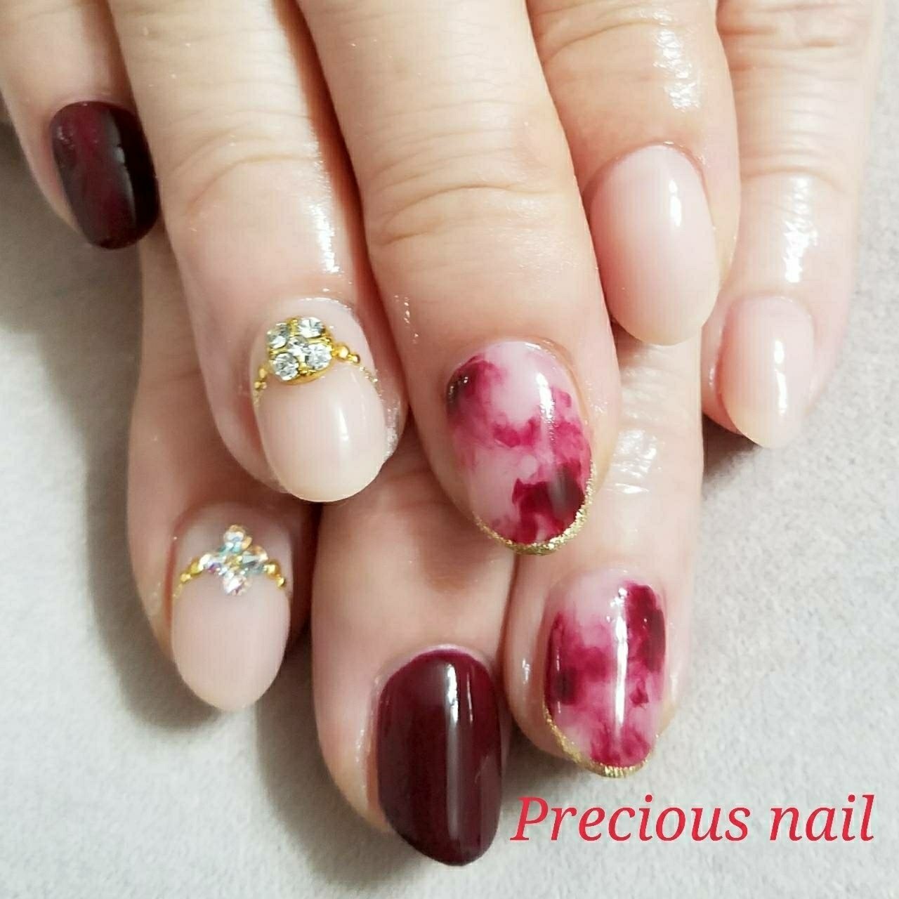 マーブル ベージュ ボルドー Precious Nail315のネイルデザイン No ネイルブック