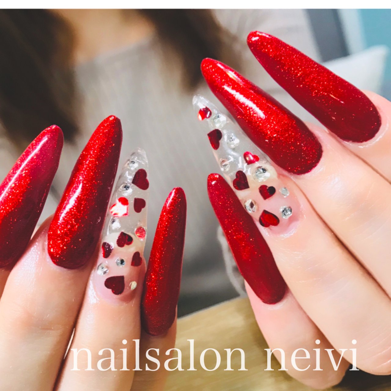 冬 バレンタイン ハンド ロング レッド Nailsalon Neiviのネイルデザイン No ネイルブック