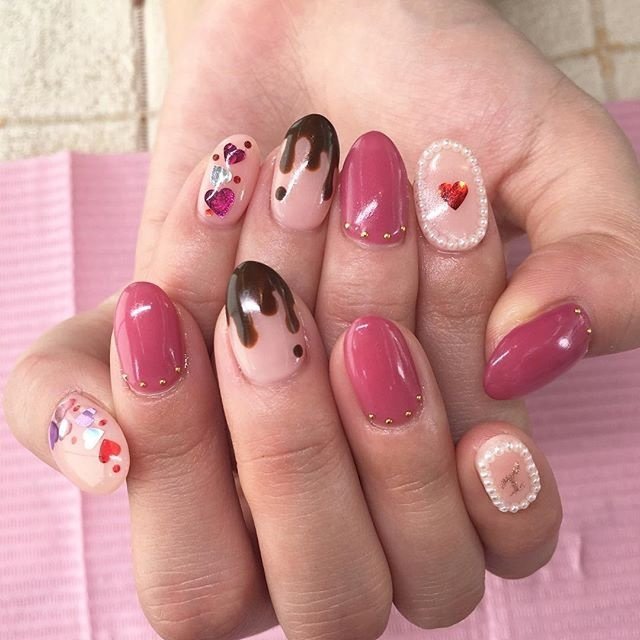 バレンタイン ハンド ピンク レッド ブラウン 豊明市のネイルサロン S Nail エスネイル のネイルデザイン No ネイル ブック