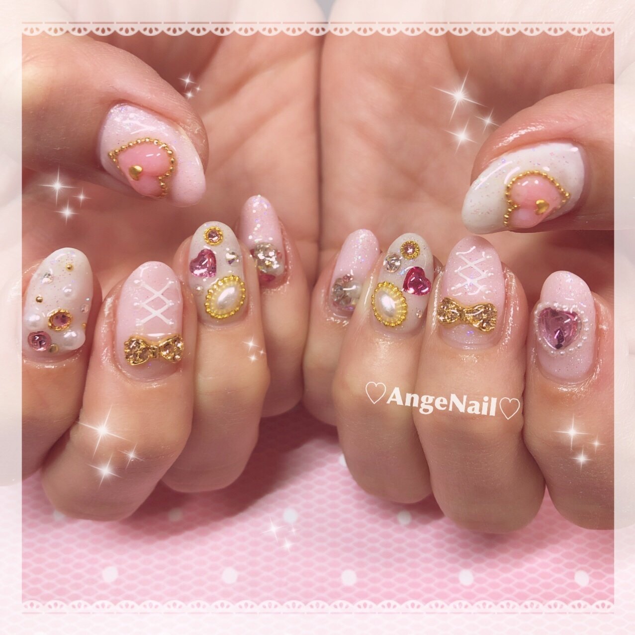 オールシーズン パール ハート ピンク Angenailのネイルデザイン No ネイルブック