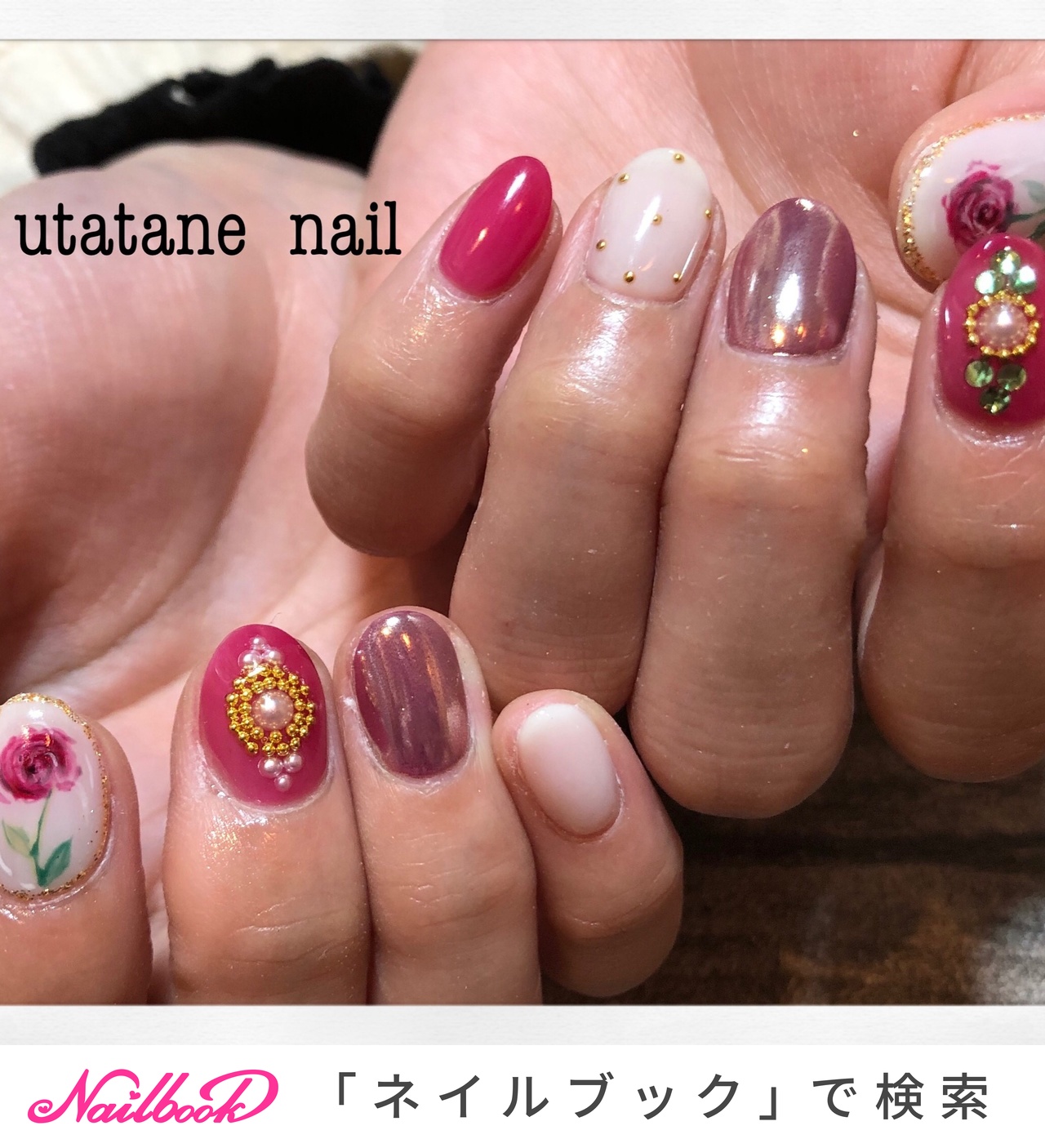 ハンド フラワー ニュアンス ミラー ホワイト Nail Salonうたたねのネイルデザイン No ネイルブック