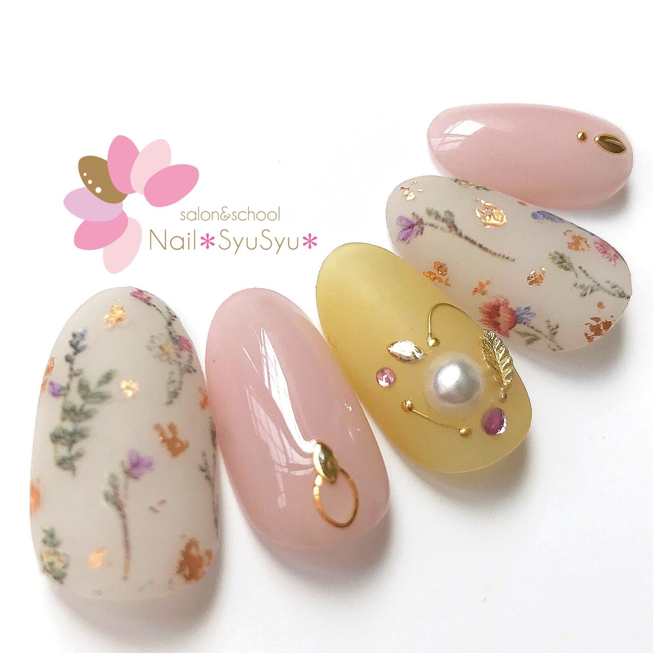 春 ハンド フラワー ホイル ボタニカル Nail Syusyu ネイル