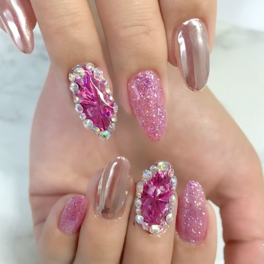 春 女子会 ラメ ビジュー ミラー Nail Salon Kapaliliのネイルデザイン No 4007428 ネイルブック