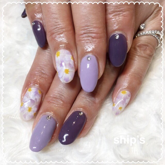 オールシーズン ワンカラー フラワー パープル ジェル Ship S のネイルデザイン No ネイルブック
